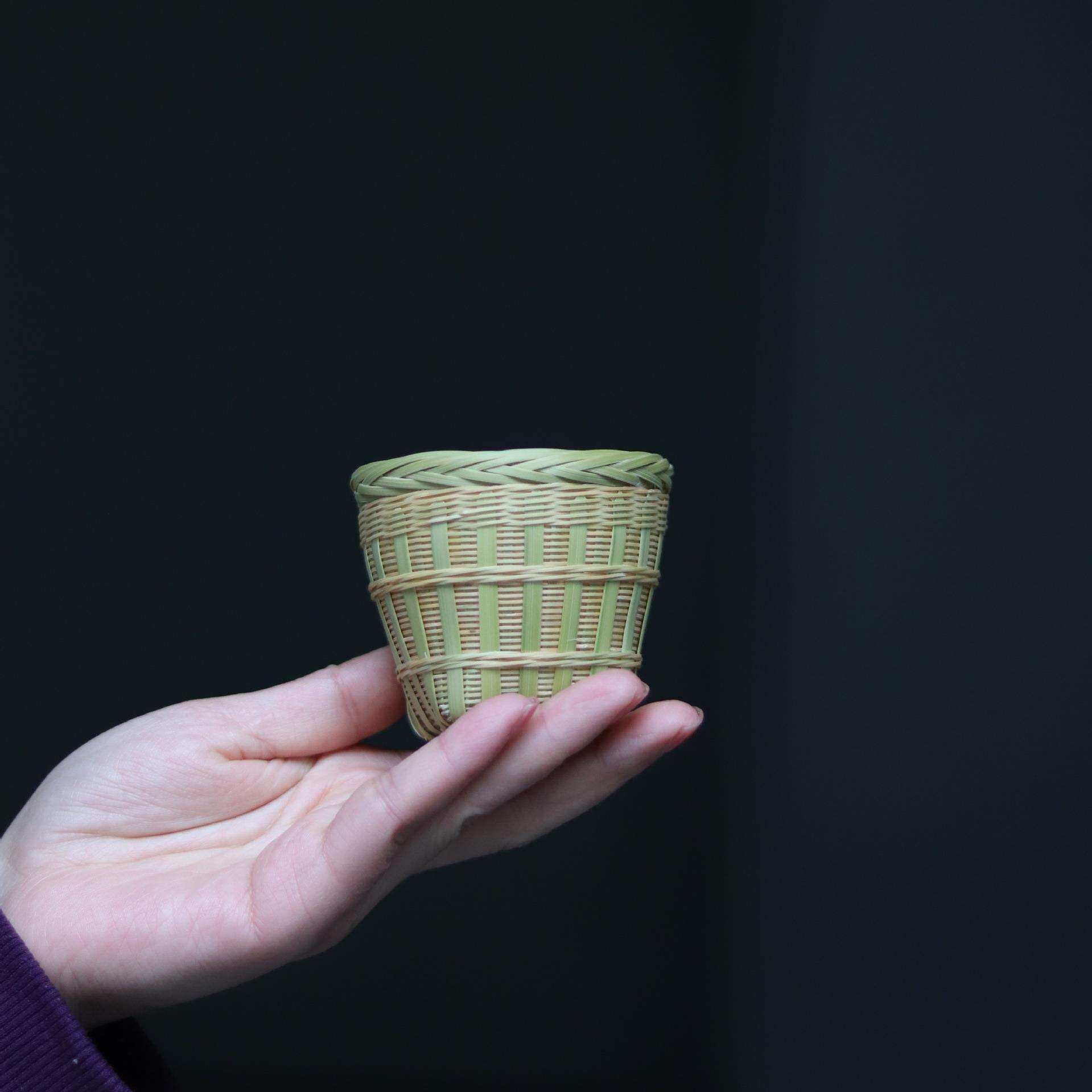 直销手工竹子编织茶漏滤茶器小竹篓斗笠茶道零配竹编箩筐模型
