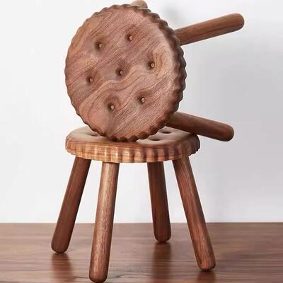 实木饼凳干小板凳黑胡桃木儿童凳子成人小换凳家用矮86140鞋子创