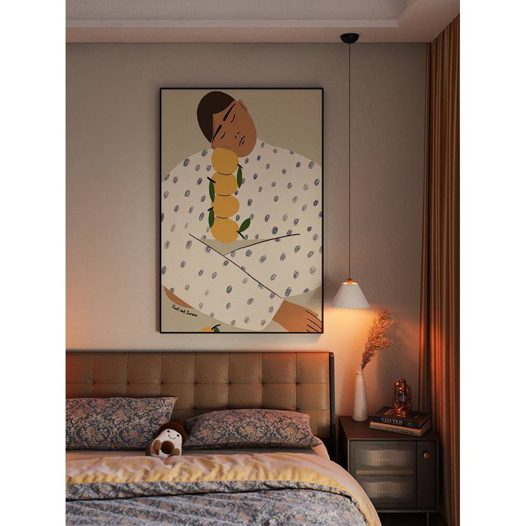 现代中古风插画人画物卧室床头客玄S-1712厅关装饰景背墙壁画竖版