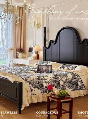 中88古风轻奢人美式床床古家法式复实木床黑色1.5m双床现代婚简约