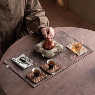 高棉麻印花茶席布艺防隔水热垫中式 复古茶桌干茶席垫71686376端旗