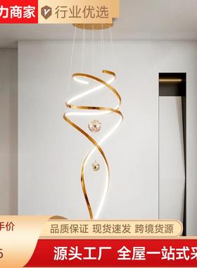 楼奢梯11461吊灯客厅复式挑楼oft公寓长吊l灯轻不锈钢别墅旋转空