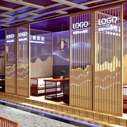 新中式屏风餐厅隔断墙卡座火锅店包间遮挡现代烧烤店铁艺镂空格栅