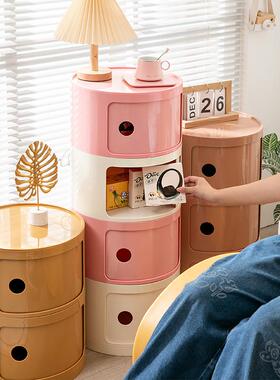 北欧nsi红床头柜现OW-WFR10代简约白色圆形料创意小柜子迷你简网
