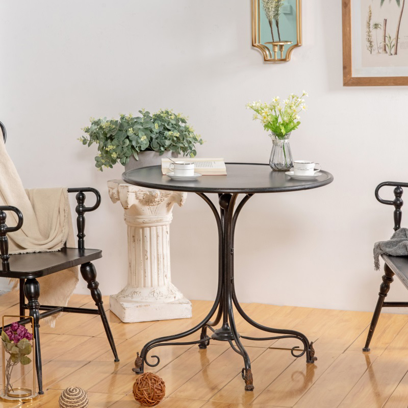 法式阳台小桌椅美式复古铁艺圆形餐桌椅组合花园别U墅家用做旧户