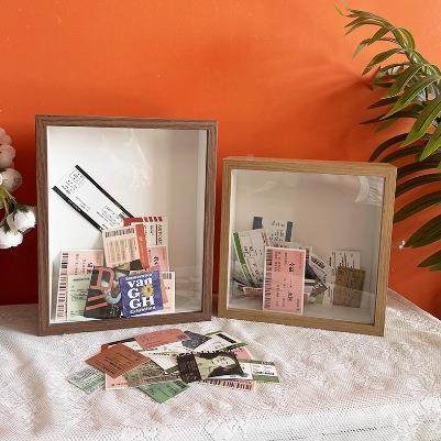 木质框相框记录收框纳收集收藏册相火车票唱会门票演收藏纪念相摆