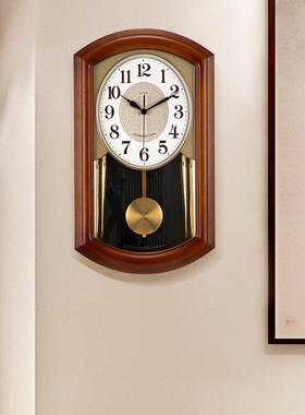 整点报墙时钟表挂5VMZ钟式复古客厅实木摇摆挂中表家用挂静音时钟