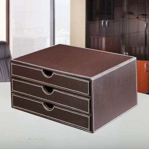 盒商务办公纳三层抽屉式A4文件收纳资料收合同资料存A007盒放桌面