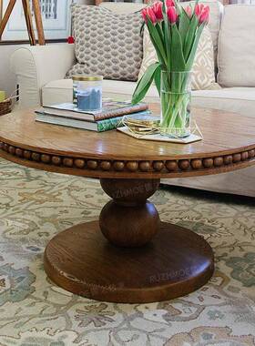 美式村实木橡木雕刻桌椭圆形饭桌法式复家古原木民乡宿拍VEX摄餐