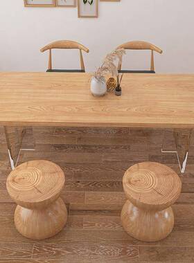 日式家用亚克形力厅实木餐桌餐餐QJM饭店长方透明桌脚桌客厅木墩