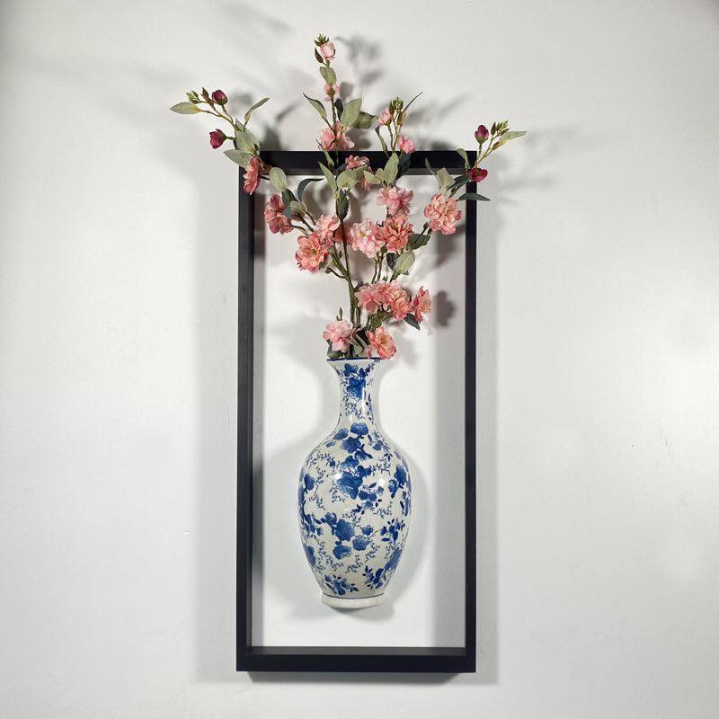 新中式手绘青花壁挂陶瓷3d立体花瓶玄关客厅餐厅背景墙上装饰花盆