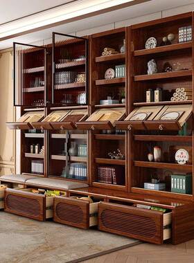 胡桃合木座卡书柜实木带玻璃置物柜全实木去客门厅化自640110#由