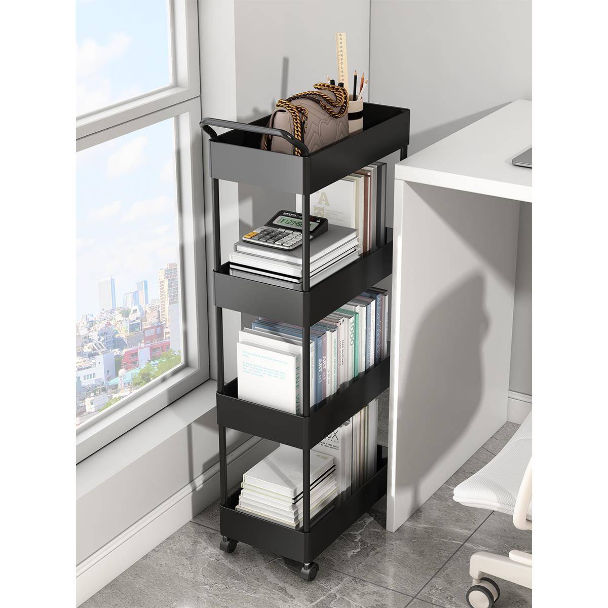 llkdlj-5办室桌下收纳物柜工位书架带轮可易移动文公件置架简柜子