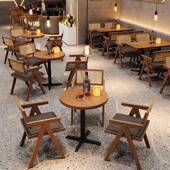 复古美餐椅酒吧清CER吧咖啡店实木桌桌组合耐磨椅透气餐吧藤编式