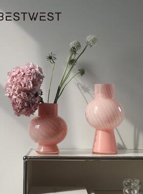 RX23-13博西家居粉装色条纹葫芦水培玻璃花件瓶摆家居软装样花板