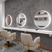 台美985发店镜子网红潮店理发挂店镜镜发廊单面墙圆形烫染台智J