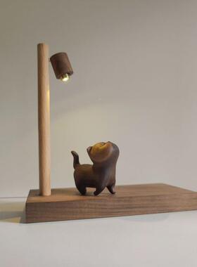 软萌系实路木灯傲猫制摆木73375件桌面氛围柜子床头小娇夜灯