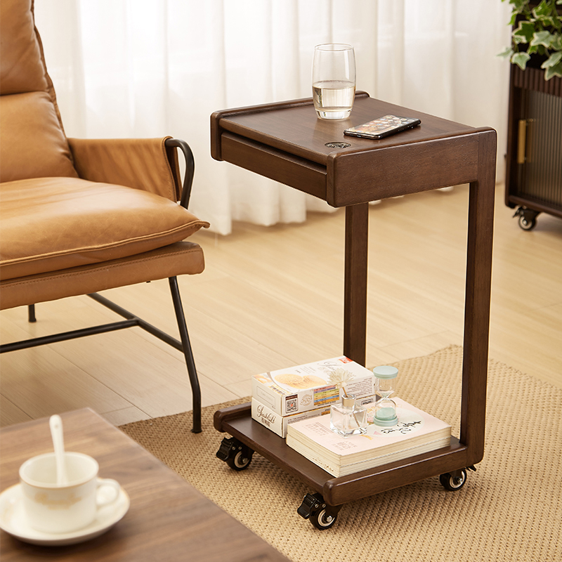 实木可移动桌子带轮电脑桌沙x发边几柜迷你茶几客厅家用方角几茶