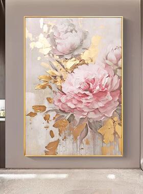 手绘油画富QWE-2302奢贵牡丹玄装饰画餐现代轻客厅背关景墙大幅厅