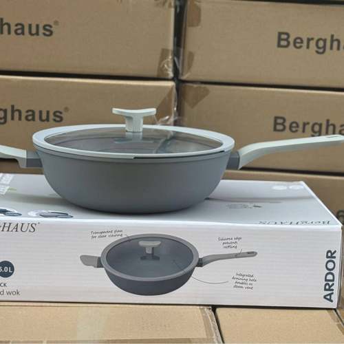 比无品牌/利时高端麦饭石炉压32cm不粘锅炒微锅硅胶包煎边盖电磁