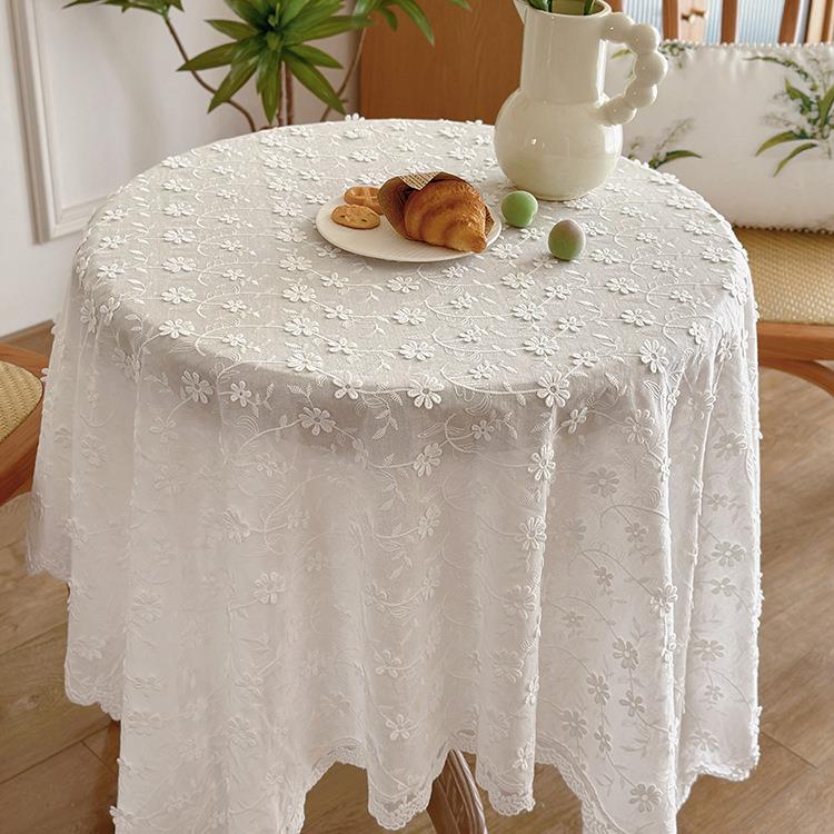 蕾丝桌布VCM法式布轻高级感白色美圆式餐桌桌布茶奢几盖布ins桌台