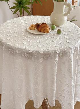 蕾丝桌布VCM法式布轻高级感白色美圆式餐桌桌布茶奢几盖布ins桌台