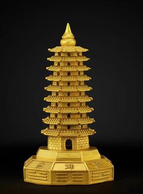纯铜黄八卦九层昌塔文摆件十三层八卦宝塔昌书125房摆设9层13层文
