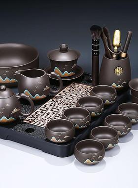仿古紫砂功茶具套30155装家用公室轻奢瓷泡茶壶盖碗茶杯整办套陶