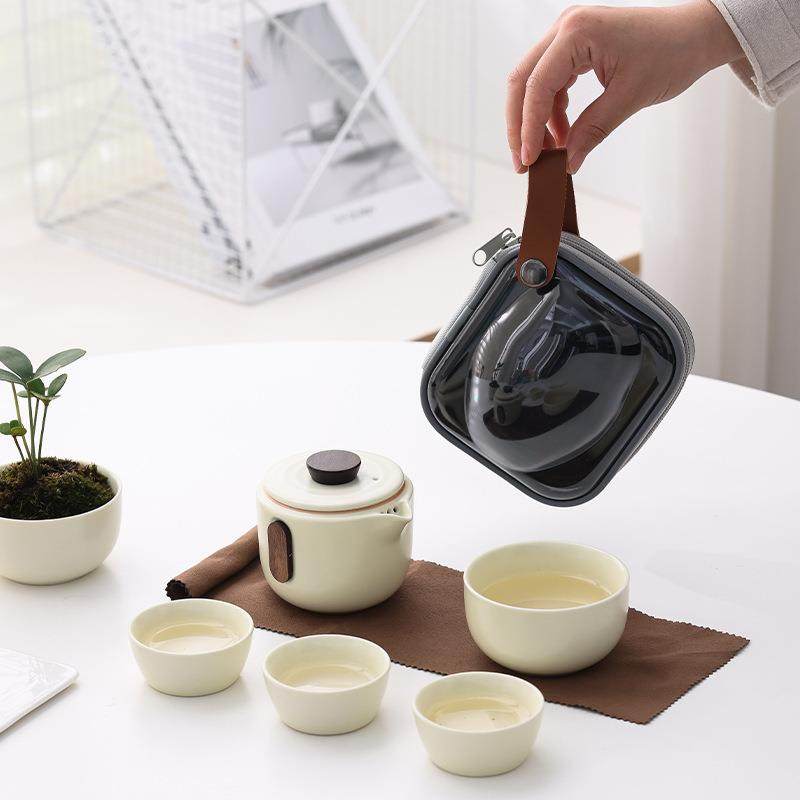 新中式陶瓷一壶四杯快客杯简约户外旅行茶具套装随身泡茶壶便携包