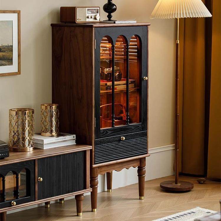 黑胡桃木复古玻璃展示柜客厅全实木沙发电视柜边柜小户型美式书柜,机械设备,其他机械设备,淘宝优惠券,粉丝福利购,淘宝优惠卷