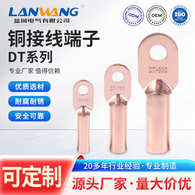 DT铜鼻子接线端子堵油铜接头电线铜线鼻子10/16/25平方铜线耳