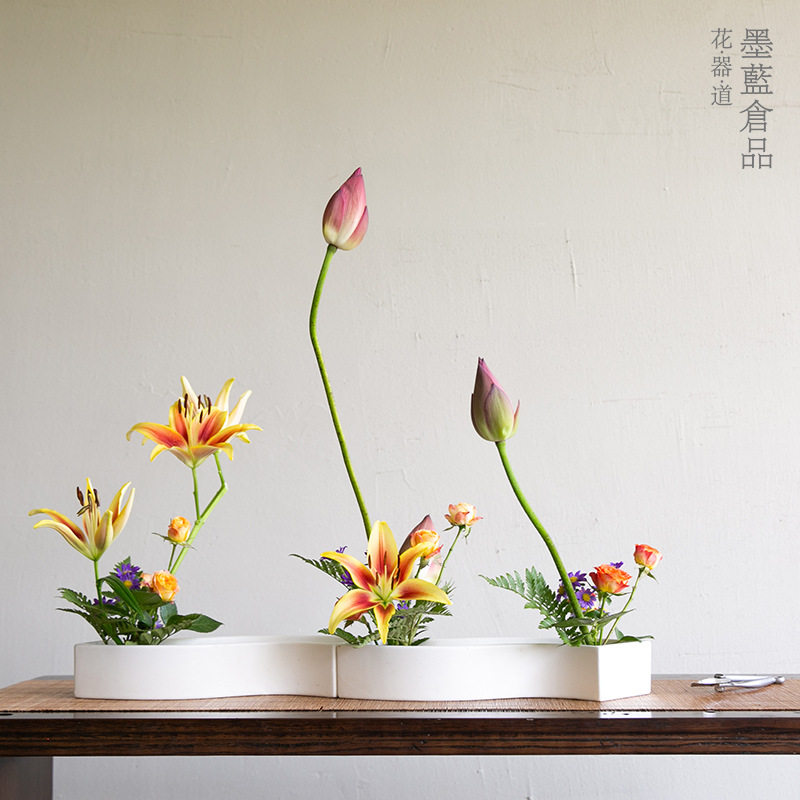 小原流花器曲型s型日式花道组合盘创意陶瓷花盆花艺插花入门器皿
