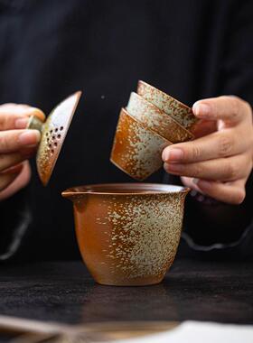 仿柴烧窑变旅行一28422茶具壶三杯便携快差客杯露营包出小型车载