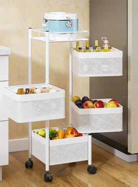 小推车置物架36度0旋转厨房落地收多层客厅放果蔬菜篮XCZ子可纳筐