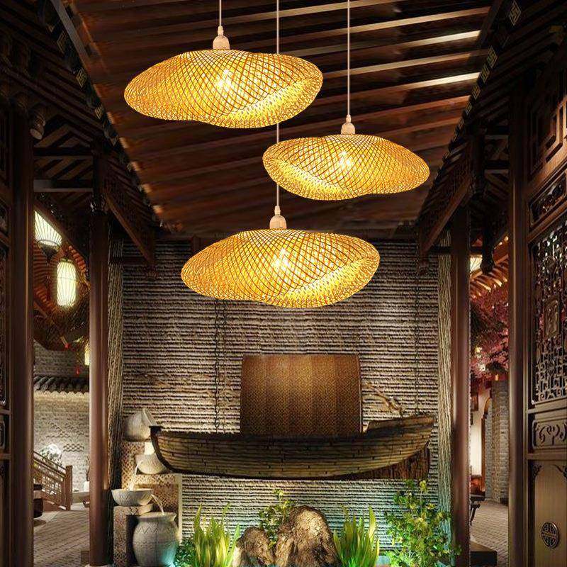 竹R编艺灯笼吊灯创意火锅店式日餐厅民宿灯艺术竹灯竹店铺商用灯
