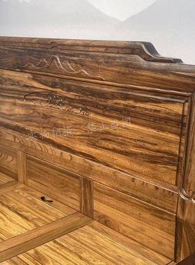 乌金木老脚虎构床全实木床双人婚床56813全榫卯结雕中式花原木床