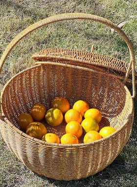 拜神篮仿藤编篮带盖婚喜结H00103手提篮庆手工编织提野餐篮家用大