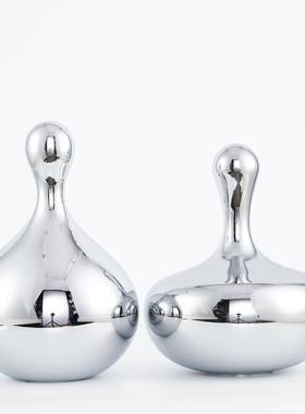 现代轻奢北欧简约A3保龄银色璃玻电镀摆件样房板售软楼处客厅装饰