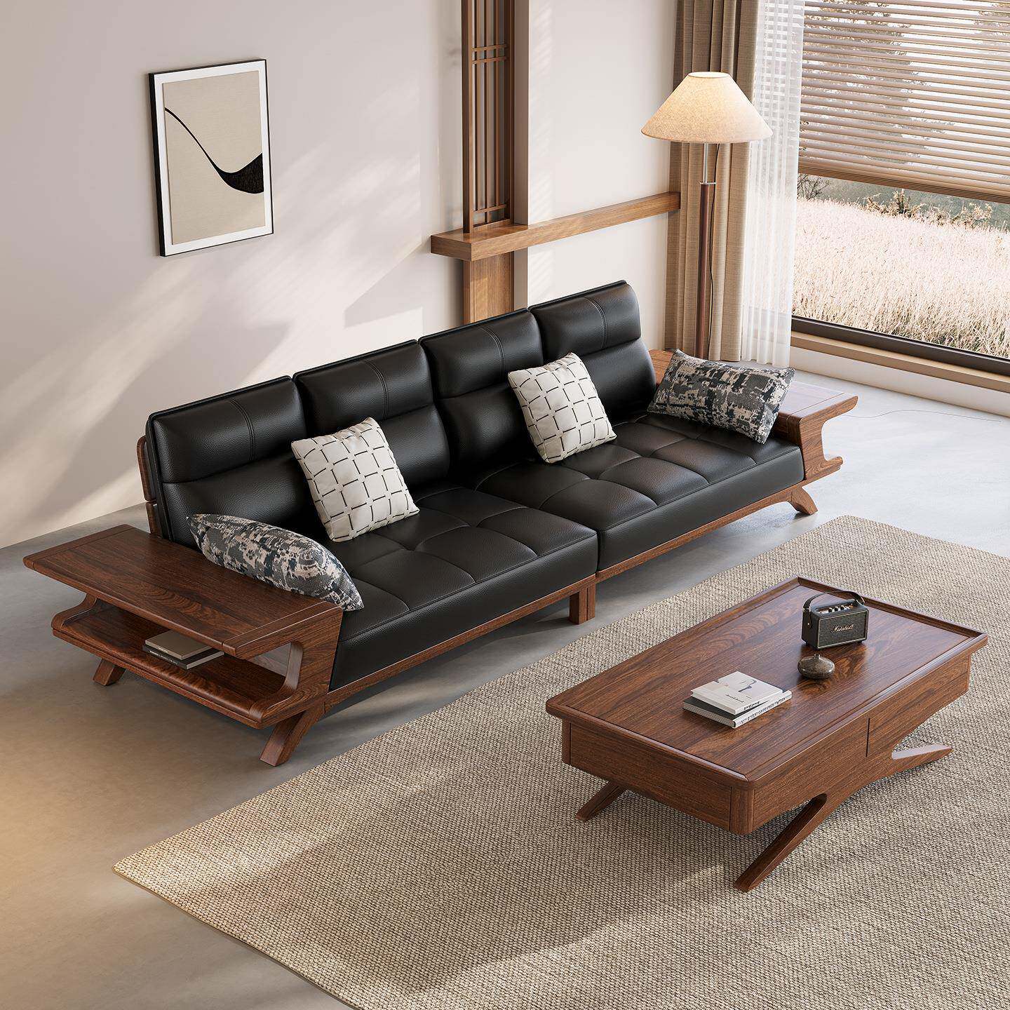 宋WAW式美学胡桃木实木合沙发组客厅黑贵妃储物小户实型直排木沙