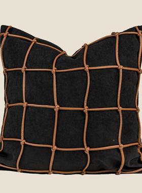 侘寂棉橘咖板色肌理麻抱枕高档民宿酒店样客房厅LVO沙发方枕腰枕