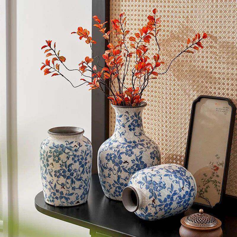 花瓶JI515615青花瓷摆件厅中式陶瓷复古落地古级高感客插花典高端