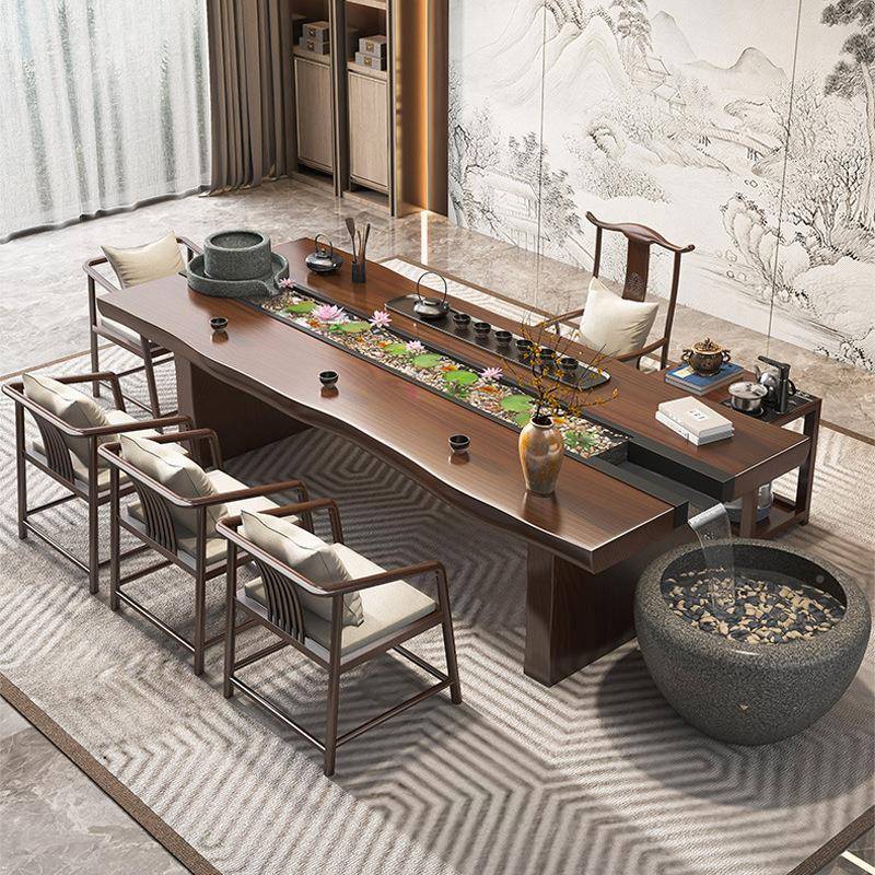 新式实木桌组合椅MKI中创意流水原木大板泡茶台禅意办公室家用茶