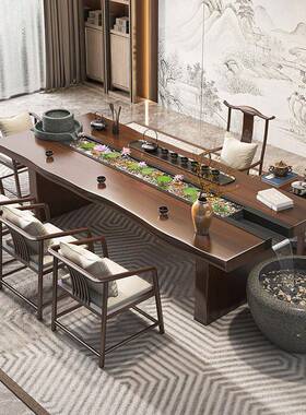 新式实木桌组合椅MKI中创意流水原木大板泡茶台禅意办公室家用茶