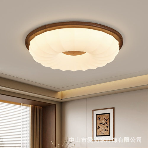 黑胡桃木卧室吸顶灯中古风美式复古房间2025新款法式餐厅书房灯具