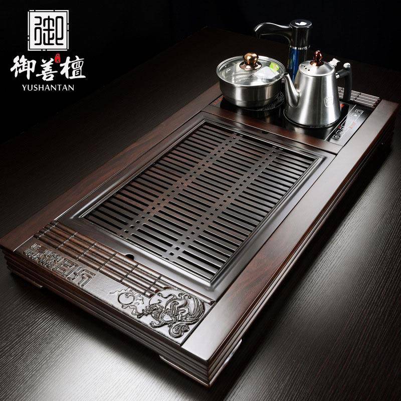 黑檀木茶盘茶具套装家用功夫陶瓷茶壶茶杯自动四合一实木茶台