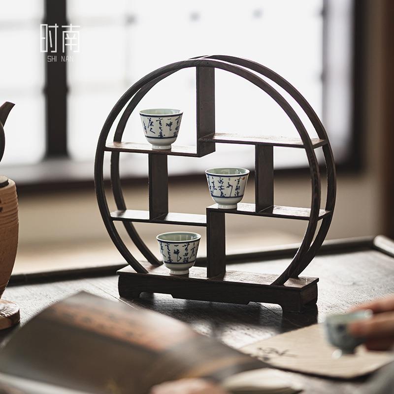 鸡翅木茶宠紫砂壶摆台搏古架子茶道配件茶玩底座创意茶艺茶杯杯摆