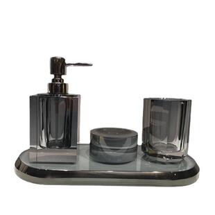创意水晶洗手液嗽口杯香皂盒托盘样板房洗浴室水晶套装香槟烟灰色