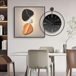 轻奢高级感餐厅装饰画高档挂钟现代简约饭厅餐桌墙壁挂画客厅壁画