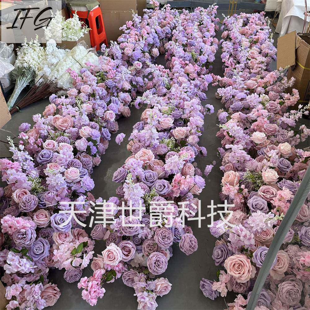 IFG器新款婚礼布置饰070仿真烛台花花装桌花60cm紫色玫花瑰球