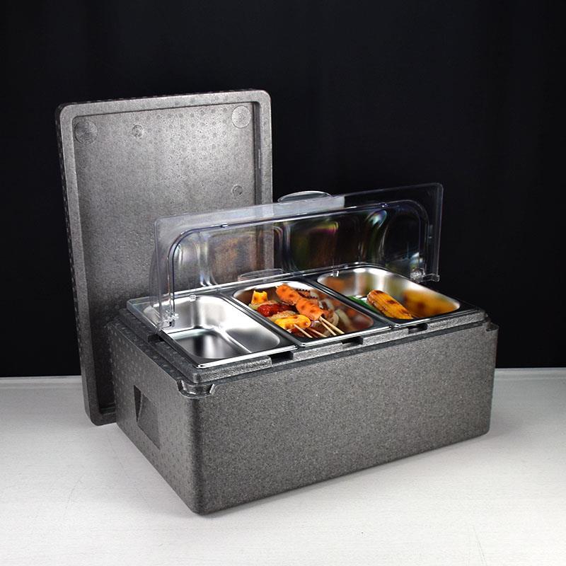 摆摊粉配料冰水果536捞展示盒藏保箱温透明盖子冷保鲜不锈钢盒子